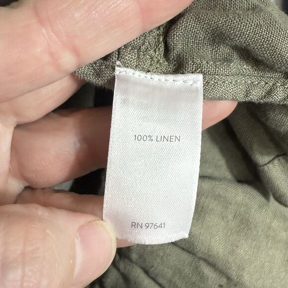 J. Jill Pure Jill Olive Green Linen Open Front Cardigan Coatigan Ruffle Size M - Picture 10 of 11